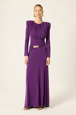 Cargar imagen en el visor de la galería, Vestido de noche largo con detalle dorado – Elegante, entallado y formal
