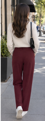 Cargar imagen en el visor de la galería, Pantalones de Pinzas Burdeos de Corte Recto
